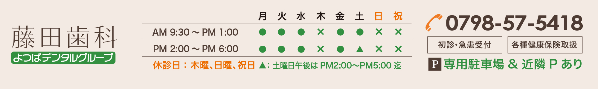 診療時間、電話番号等